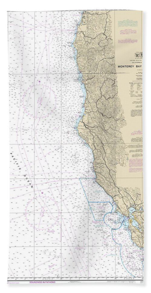 Nautical Chart-18010 Monterey Bay-coos Bay - Bath Towel