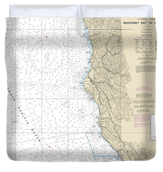 Nautical Chart 18010 Monterey Bay Coos Bay Duvet Cover