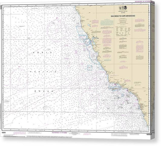 Nautical Chart-18020 San Diego-Cape Mendocino Canvas Print