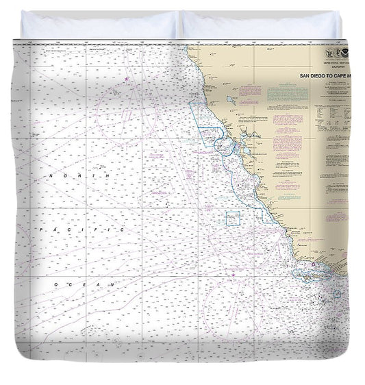 Nautical Chart 18020 San Diego Cape Mendocino Duvet Cover