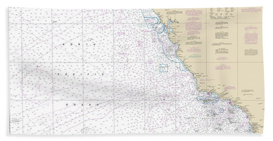 Nautical Chart-18020 San Diego-cape Mendocino - Bath Towel