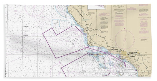 Nautical Chart-18022 San Diego-san Francisco Bay - Bath Towel