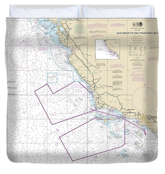 Nautical Chart 18022 San Diego San Francisco Bay Duvet Cover
