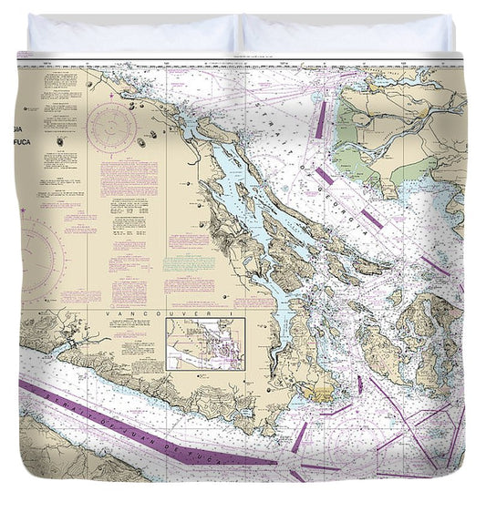 Nautical Chart 18400 Strait Georgia Strait Juan De Fuca Duvet Cover