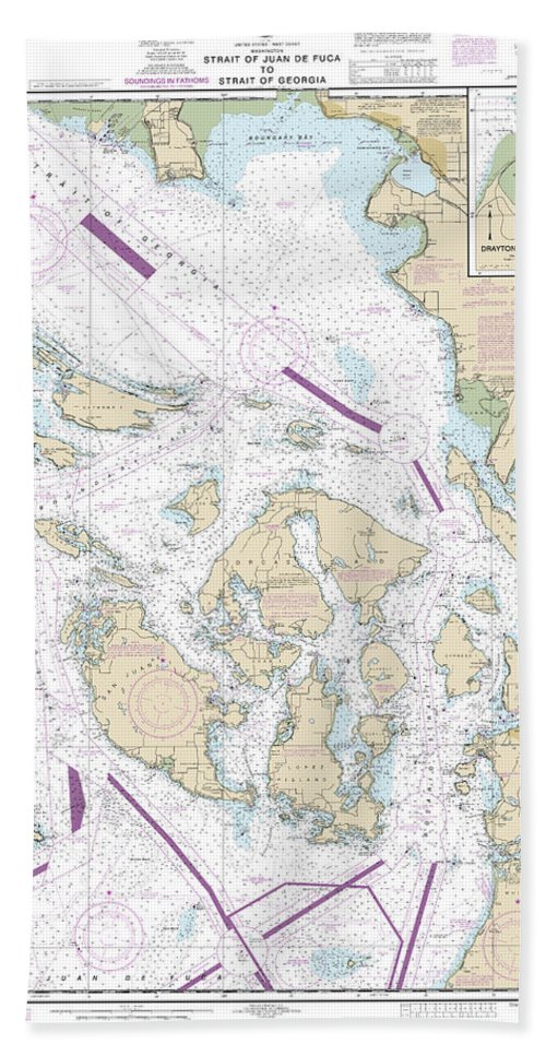 Nautical Chart-18421 Strait-juan De Fuca-strait-georgia, Drayton Harbor - Beach Towel