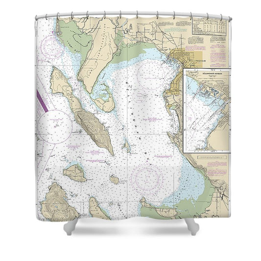 Nautical Chart 18424 Bellingham Bay, Bellingham Harbor Shower Curtain