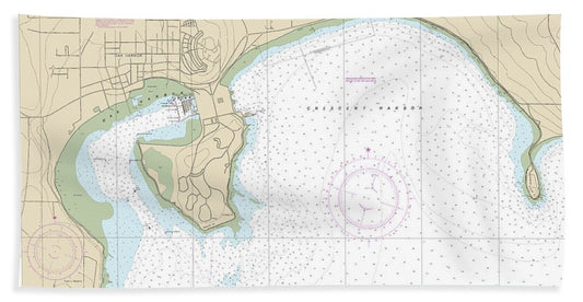 Nautical Chart-18428 Oak-crescent Harbors - Bath Towel
