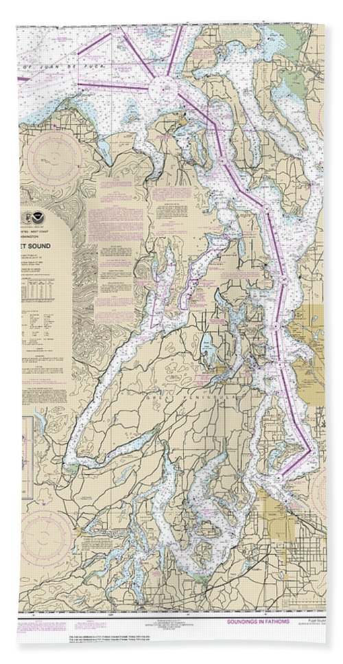 Nautical Chart-18440 Puget Sound - Bath Towel