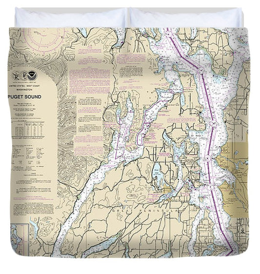 Nautical Chart 18440 Puget Sound Duvet Cover