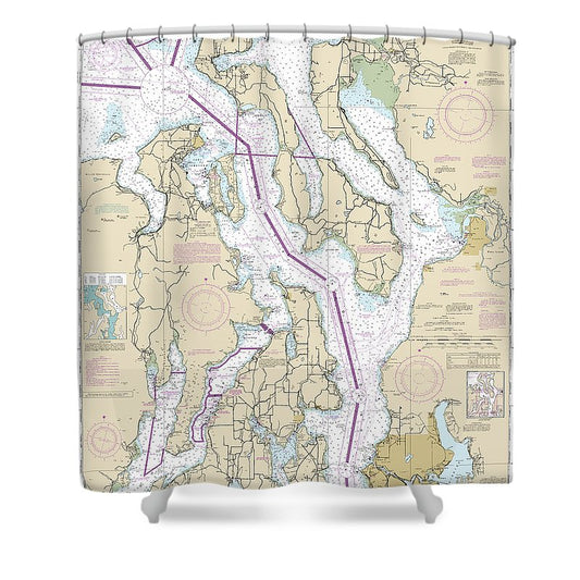 Nautical Chart 18441 Puget Sound Northern Part Shower Curtain