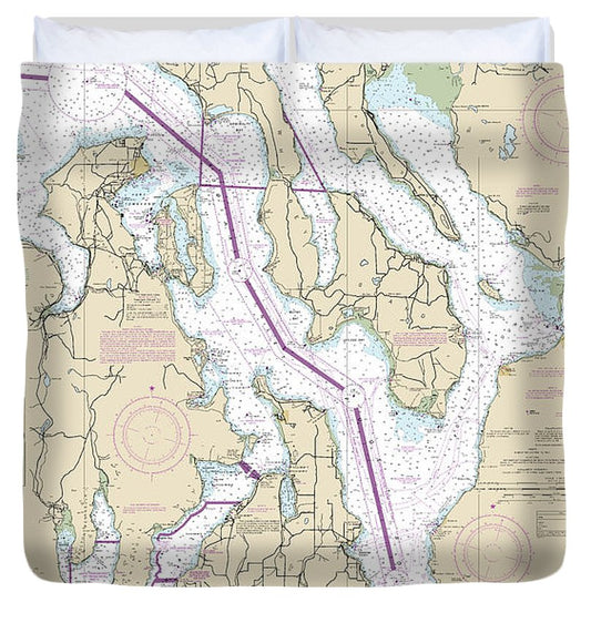Nautical Chart 18441 Puget Sound Northern Part Duvet Cover