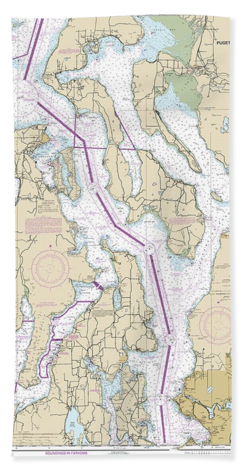Nautical Chart-18441 Puget Sound-northern Part - Bath Towel