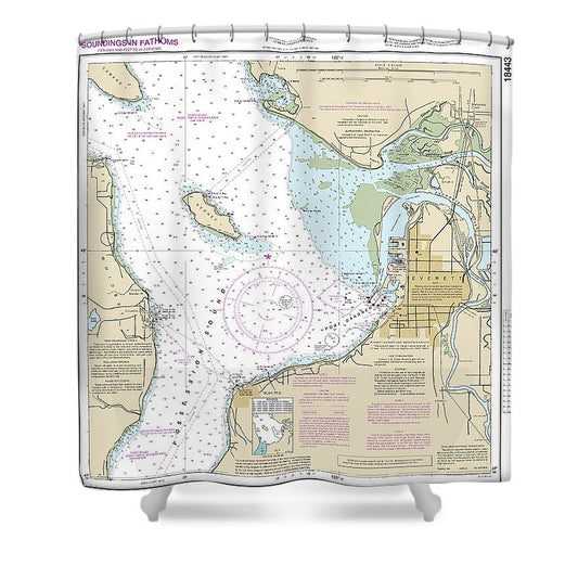Nautical Chart 18443 Approaches Everett Shower Curtain