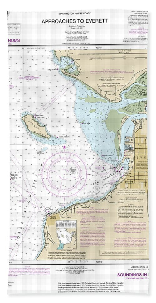 Nautical Chart-18443 Approaches-everett - Bath Towel