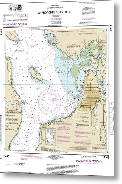 A beuatiful Metal Print of the Nautical Chart-18443 Approaches-Everett - Metal Print by SeaKoast.  100% Guarenteed!
