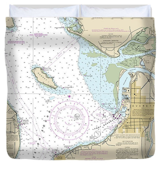 Nautical Chart 18443 Approaches Everett Duvet Cover
