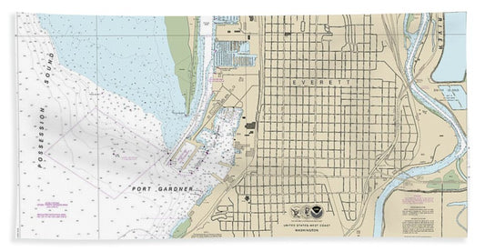 Nautical Chart-18444 Everett Harbor - Bath Towel