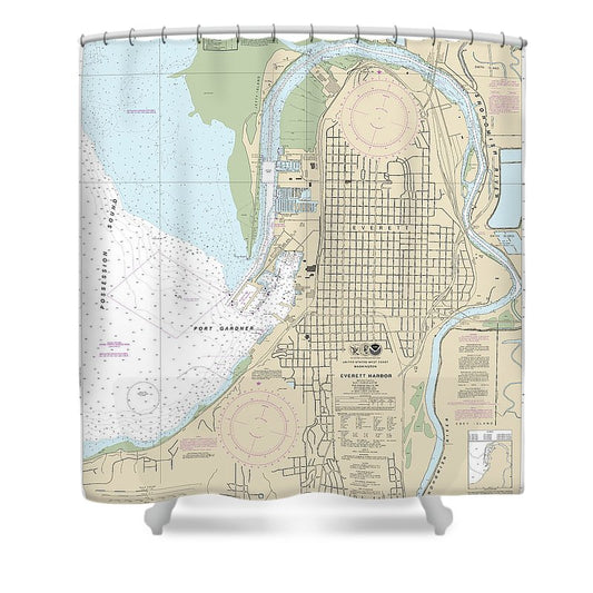 Nautical Chart 18444 Everett Harbor Shower Curtain
