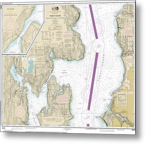 A beuatiful Metal Print of the Nautical Chart-18446 Puget Sound-Apple Cove Point-Keyport, Agate Passage - Metal Print by SeaKoast.  100% Guarenteed!