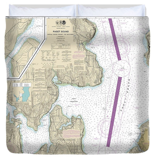Nautical Chart 18446 Puget Sound Apple Cove Point Keyport, Agate Passage Duvet Cover