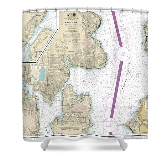 Nautical Chart 18446 Puget Sound Apple Cove Point Keyport, Agate Passage Shower Curtain