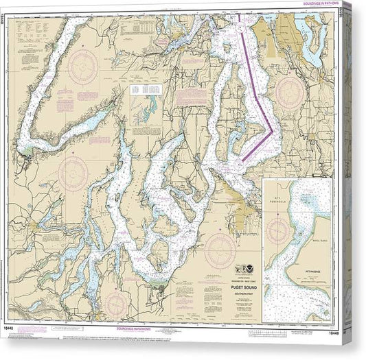 Nautical Chart-18448 Puget Sound-Southern Part Canvas Print