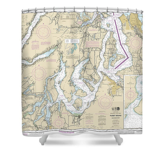 Nautical Chart 18448 Puget Sound Southern Part Shower Curtain