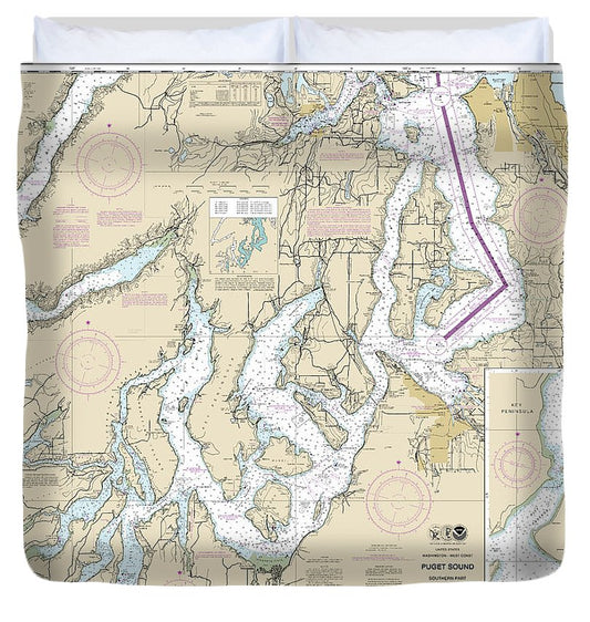 Nautical Chart 18448 Puget Sound Southern Part Duvet Cover
