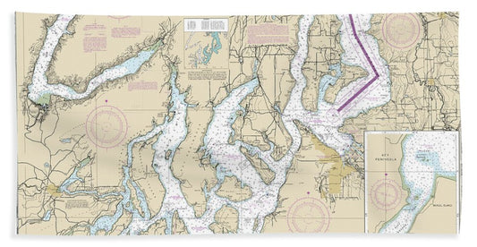 Nautical Chart-18448 Puget Sound-southern Part - Bath Towel