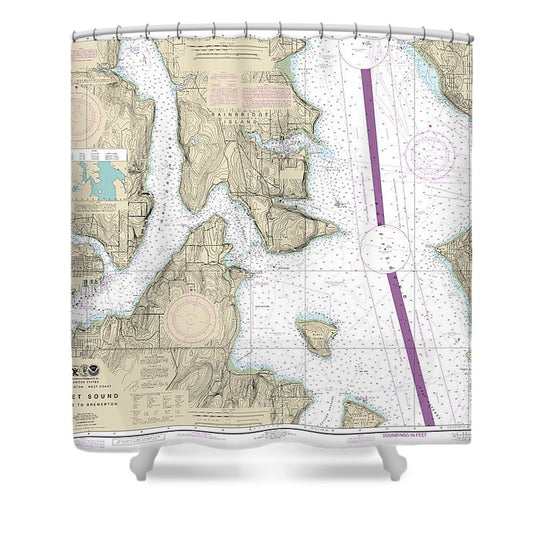 Nautical Chart 18449 Puget Sound Seattle Bremerton Shower Curtain