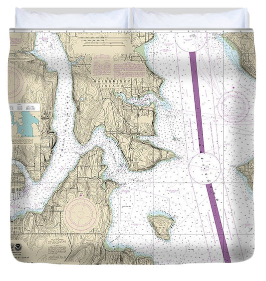 Nautical Chart 18449 Puget Sound Seattle Bremerton Duvet Cover