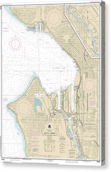 Nautical Chart-18450 Seattle Harbor, Elliott Bay-Duwamish Waterway Canvas Print