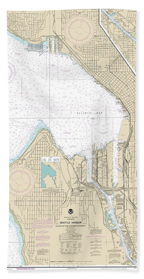 Nautical Chart-18450 Seattle Harbor, Elliott Bay-duwamish Waterway - Beach Towel