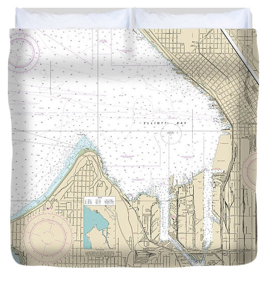 Nautical Chart 18450 Seattle Harbor, Elliott Bay Duwamish Waterway Duvet Cover