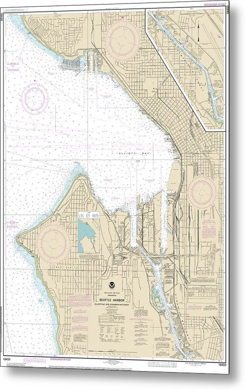 A beuatiful Metal Print of the Nautical Chart-18450 Seattle Harbor, Elliott Bay-Duwamish Waterway - Metal Print by SeaKoast.  100% Guarenteed!