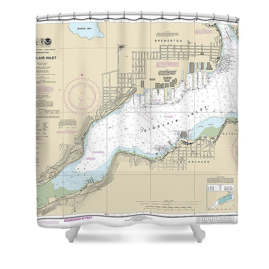 Nautical Chart 18452 Sinclair Inlet Shower Curtain