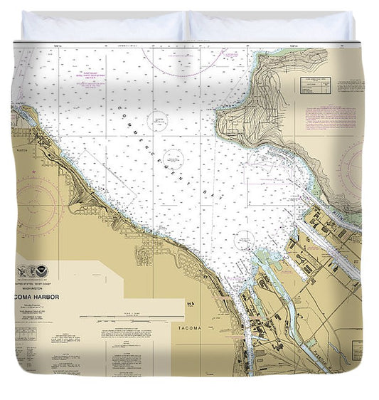 Nautical Chart 18453 Tacoma Harbor Duvet Cover