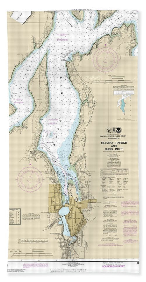 Nautical Chart-18456 Olympia Harbor-budd Inlet - Bath Towel