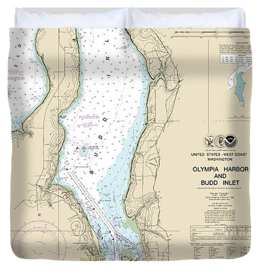 Nautical Chart 18456 Olympia Harbor Budd Inlet Duvet Cover