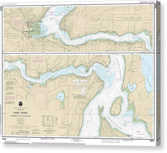 Nautical Chart-18457 Puget Sound-Hammersley Inlet-Shelton Canvas Print