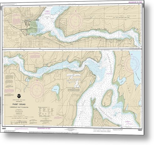 A beuatiful Metal Print of the Nautical Chart-18457 Puget Sound-Hammersley Inlet-Shelton - Metal Print by SeaKoast.  100% Guarenteed!
