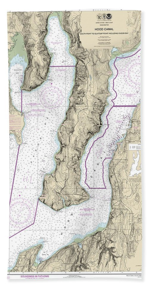 Nautical Chart-18458 Hood Canal-south Point-quatsap Point Including Dabob Bay - Bath Towel