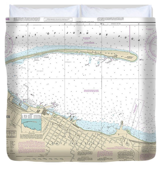Nautical Chart 18468 Port Angeles Duvet Cover