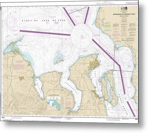 A beuatiful Metal Print of the Nautical Chart-18471 Approaches-Admiralty Inlet Dungeness-Oak Bay - Metal Print by SeaKoast.  100% Guarenteed!
