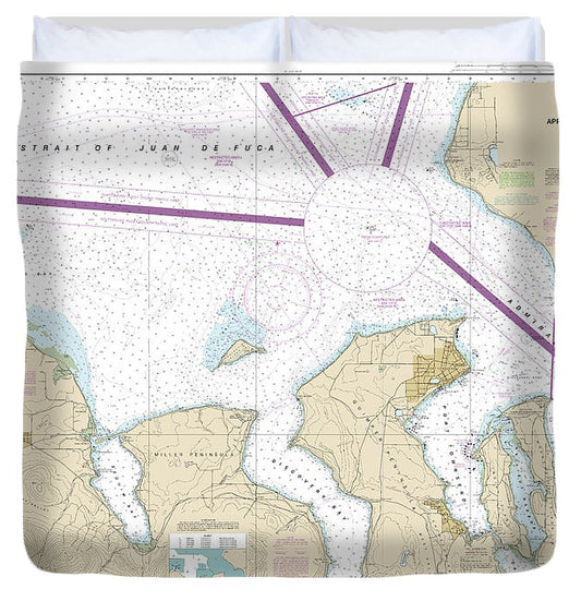 Nautical Chart 18471 Approaches Admiralty Inlet Dungeness Oak Bay Duvet Cover
