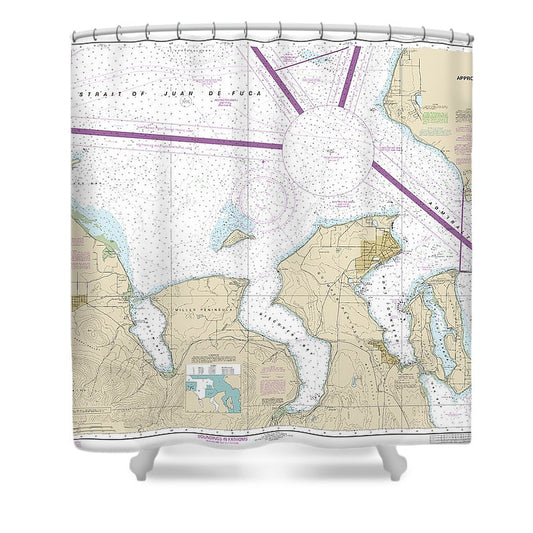 Nautical Chart 18471 Approaches Admiralty Inlet Dungeness Oak Bay Shower Curtain