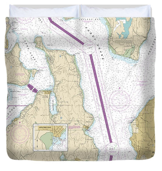 Nautical Chart 18473 Puget Sound Oak Bay Shilshole Bay Duvet Cover