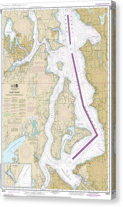 Nautical Chart-18474 Puget Sound-Shilshole Bay-Commencement Bay Canvas Print