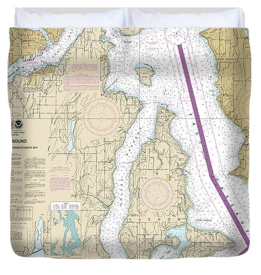 Nautical Chart 18474 Puget Sound Shilshole Bay Commencement Bay Duvet Cover