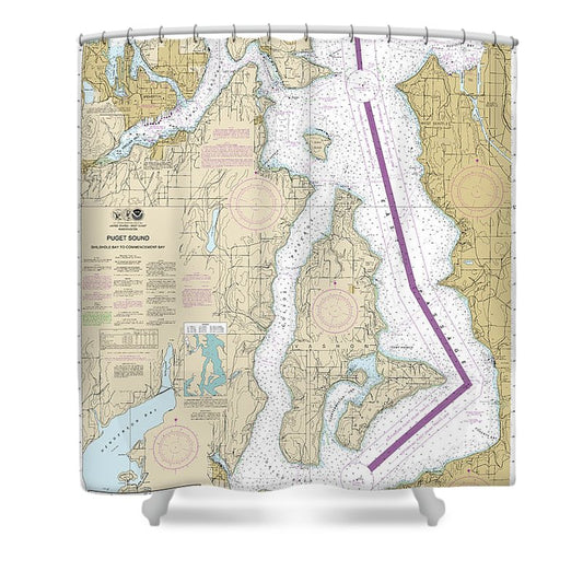 Nautical Chart 18474 Puget Sound Shilshole Bay Commencement Bay Shower Curtain